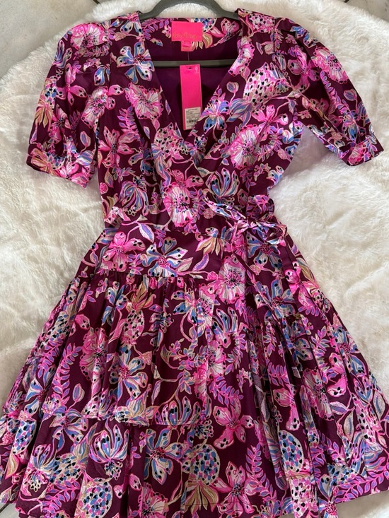 Lilly Pulitzer Dresses & Skirts - Lilly Pulitzer Purple Floral V-Neck Dress with Pink & Blue Accents